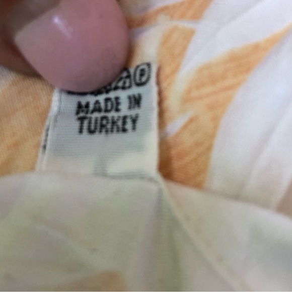 Italian tie-dye crinkle shirt - maize & white w/blue, green, terra cotta print - Picture 15 of 16